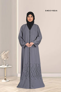Gray Abaya For Women Turkish Pattern in imported hand work diamond sleeves
