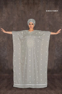 Gray Fancy Embroidered Kaftan For Girls