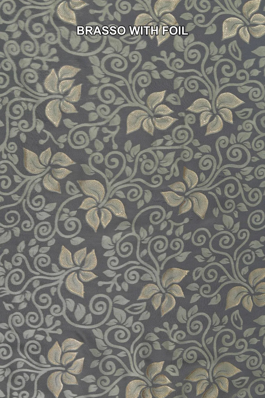 Gray Foil Work Embellished Brasso Fabric