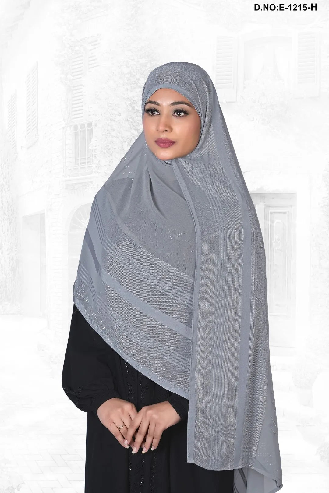 Gray Plus Free Size Long Stone Hijab, khimar or prayer makhana