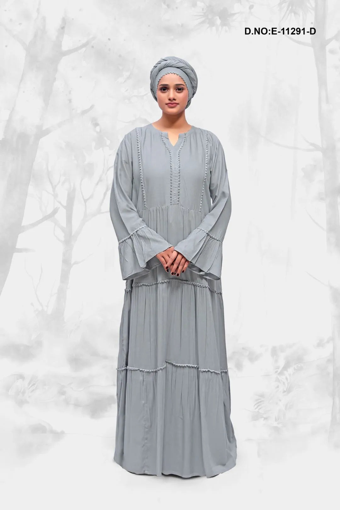 Gray Puff Casual Long Sleeve Kaftan Dress For Women