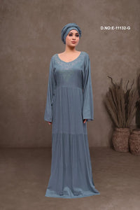 Gray Stone Work Neck Designer Kaftan With Scarf