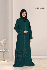 Green Abaya For Women Turkish Pattern in imported hand work diamond sleeves