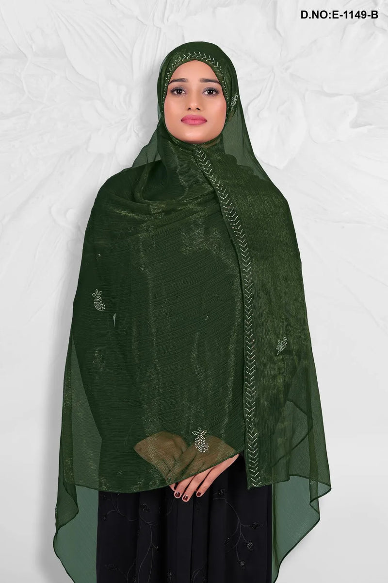 Green Elegant Diamond Stone Work Dupattas For Women