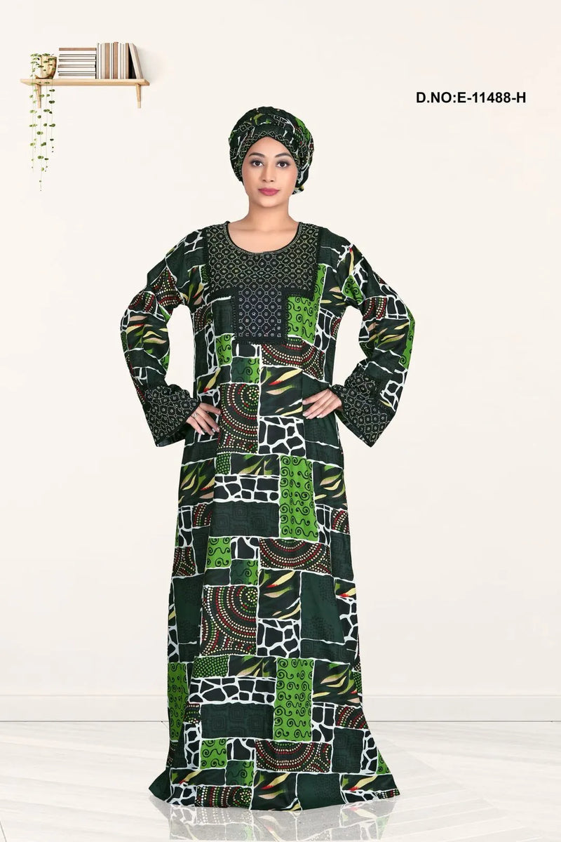 Green Ethnic Multicolor long plus size printed maxi kaftan dress for women