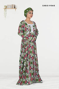 Green Flower Printed African Kaftan With Stole For Women