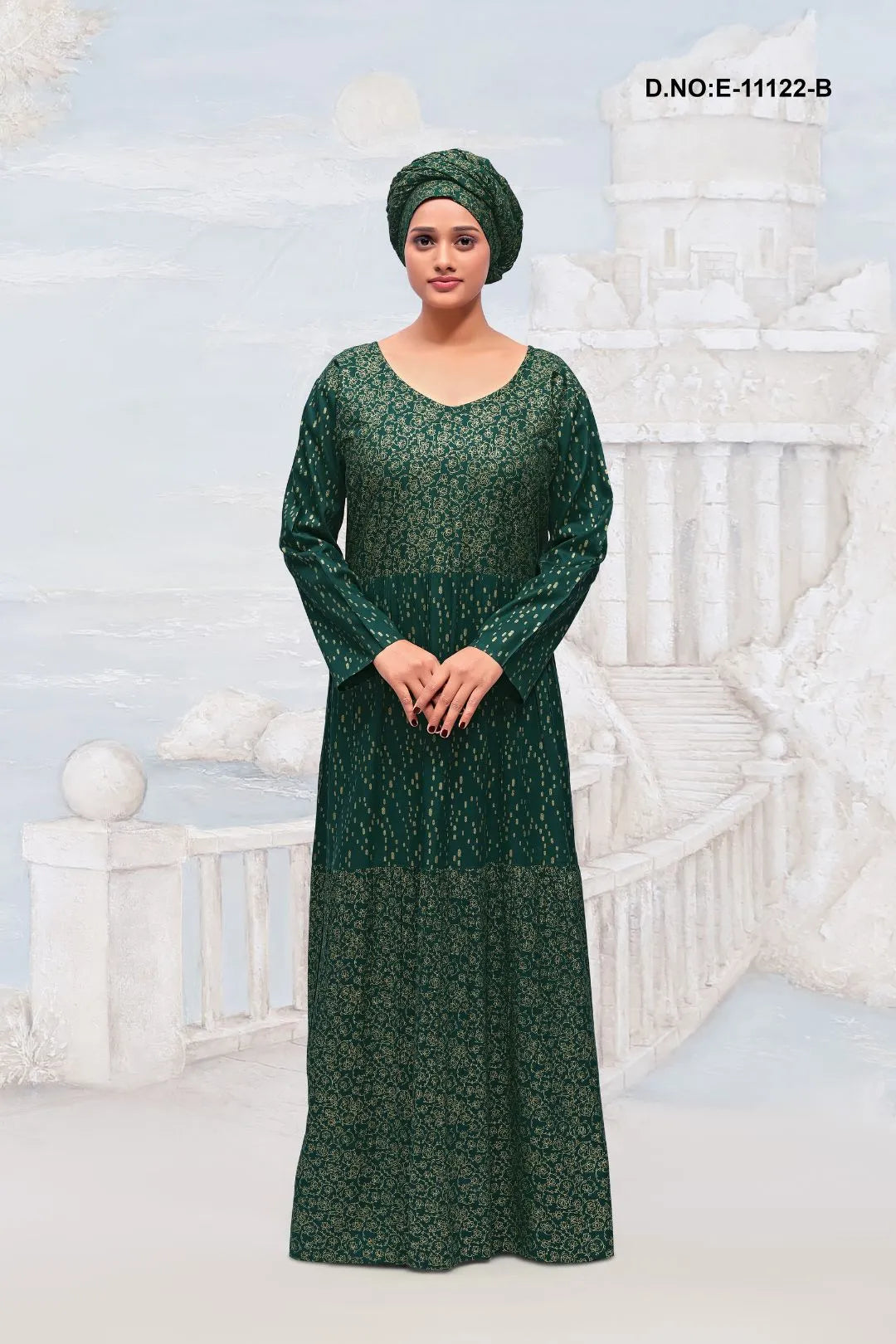 Green Fully Florer Printed Kaftan With Stole For Women