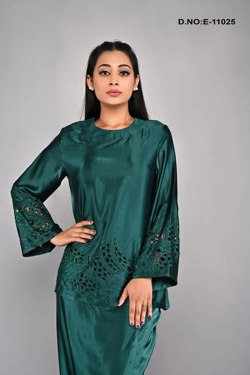 Green Lacey Mini Kurung Kedah Set