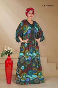 Green Less Work African Kaftan With Stole For Women