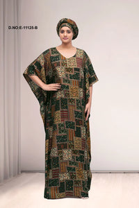 Green Patch Design Kaftan With Stole For Women