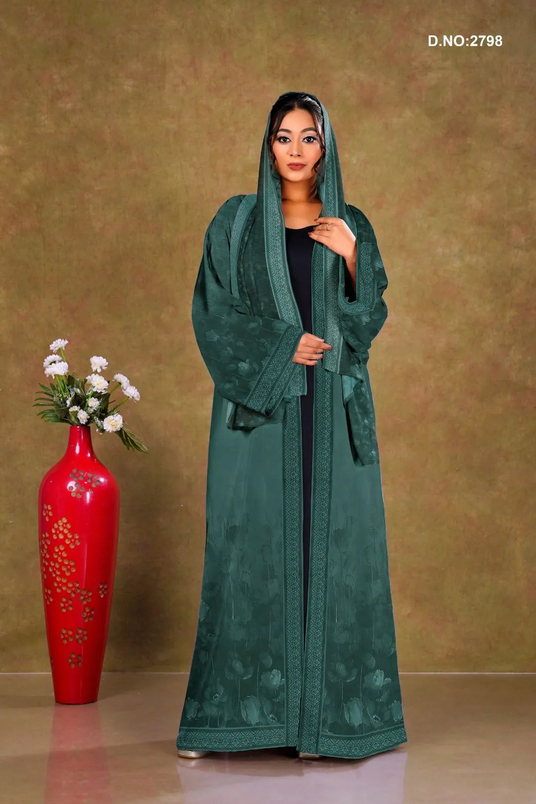 Green Stylish Floral Printed Shrug with Dupatta Style Drape