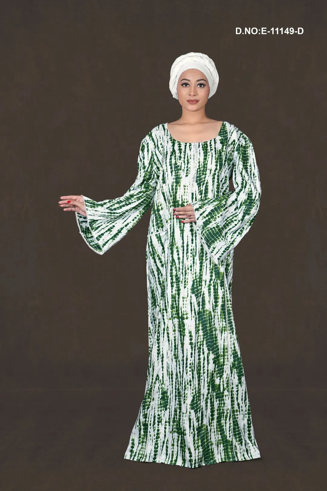 Green Tie & Dye Printed Kaftan With Stole For Women