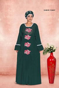Green Women's Full Sleeve Woolen Fleece Embroidered Kaftan