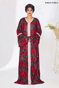 Muslim Abaya Women Ethnic Floral Kaftan Maxi Dress with Hijab