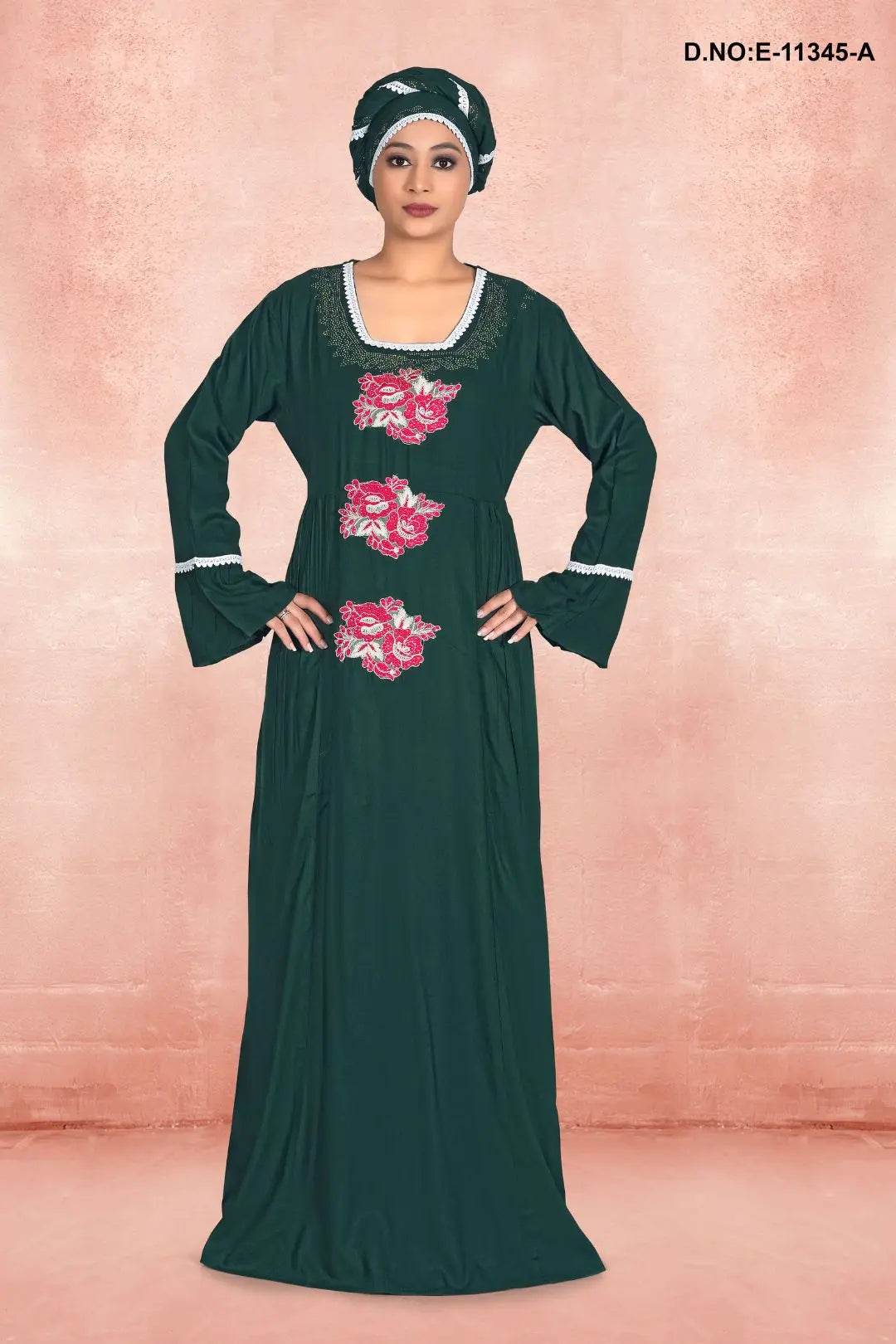 Women's Full Sleeve Woolen Winter Fleece Embroidered Kaftan