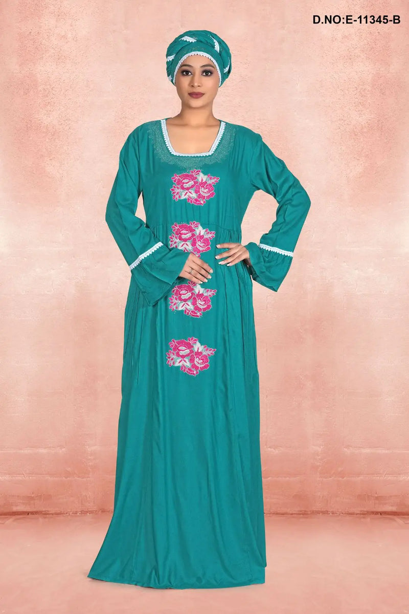 Women's Full Sleeve Woolen Winter Fleece Embroidered Kaftan