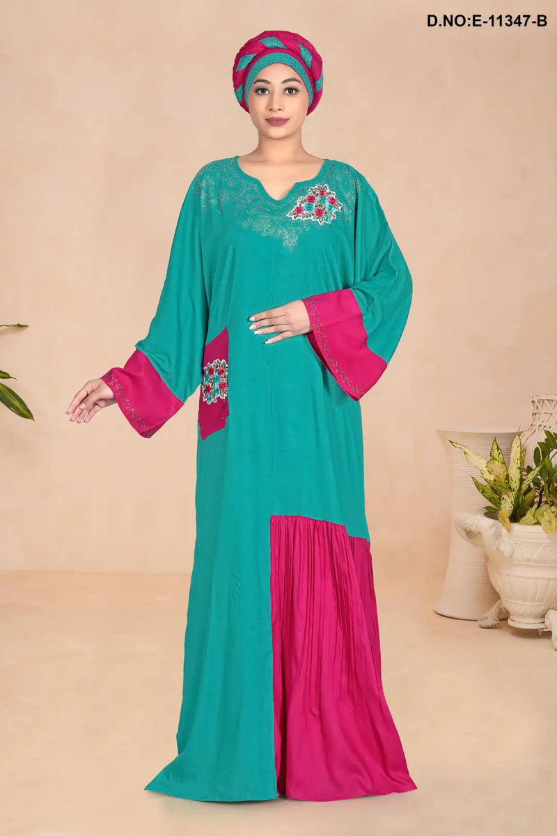 Two Tone Embroidered Islamic Kaftan For Women
