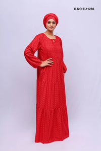 Red Floral Embroidered Kaftan Dress For Women