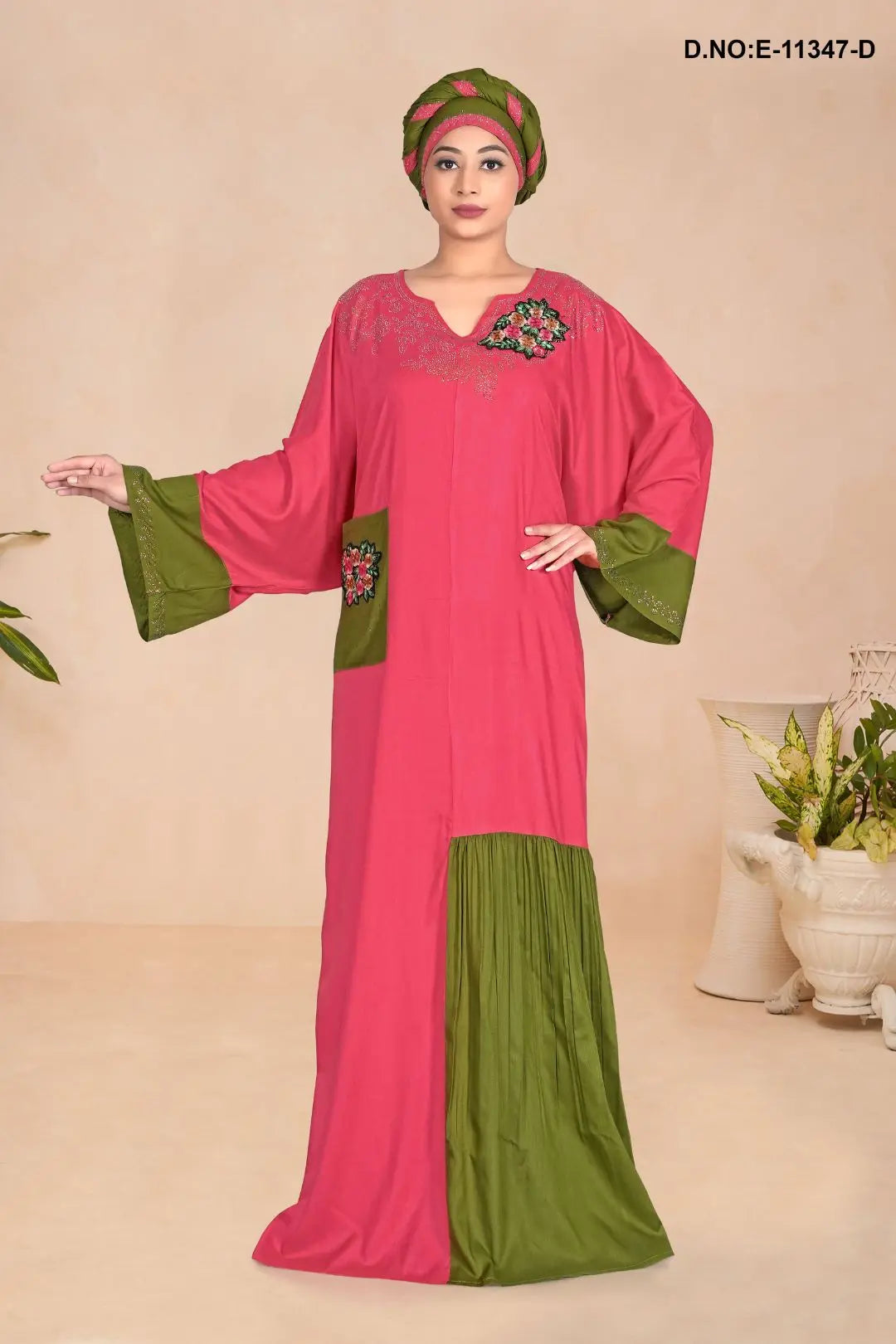 Two Tone Embroidered Islamic Kaftan For Women