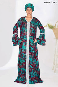 Muslim Abaya Women Ethnic Floral Kaftan Maxi Dress with Hijab