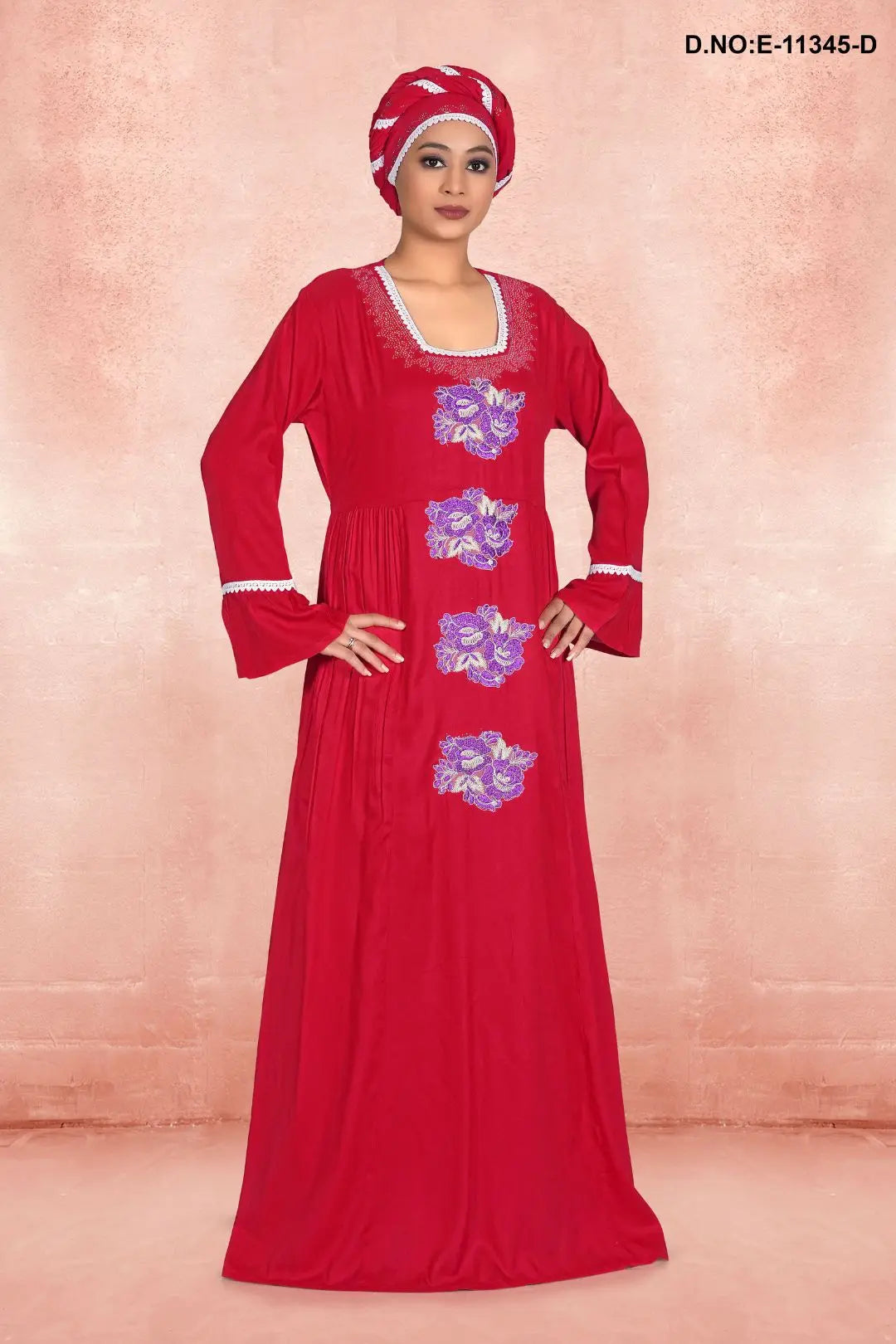 Women's Full Sleeve Woolen Winter Fleece Embroidered Kaftan