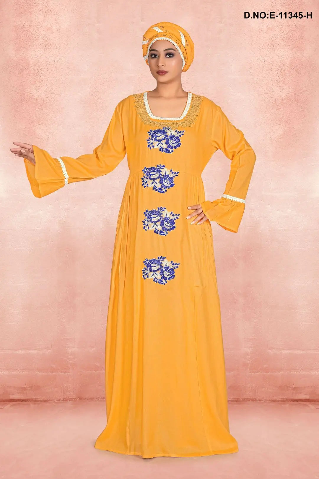 Women's Full Sleeve Woolen Winter Fleece Embroidered Kaftan