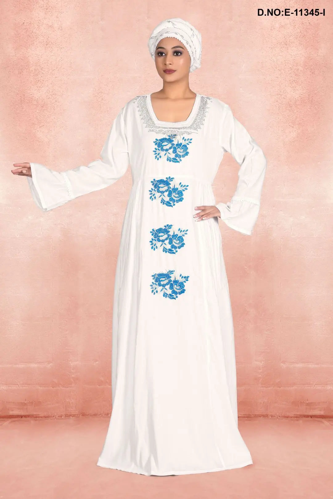 Women's Full Sleeve Woolen Winter Fleece Embroidered Kaftan