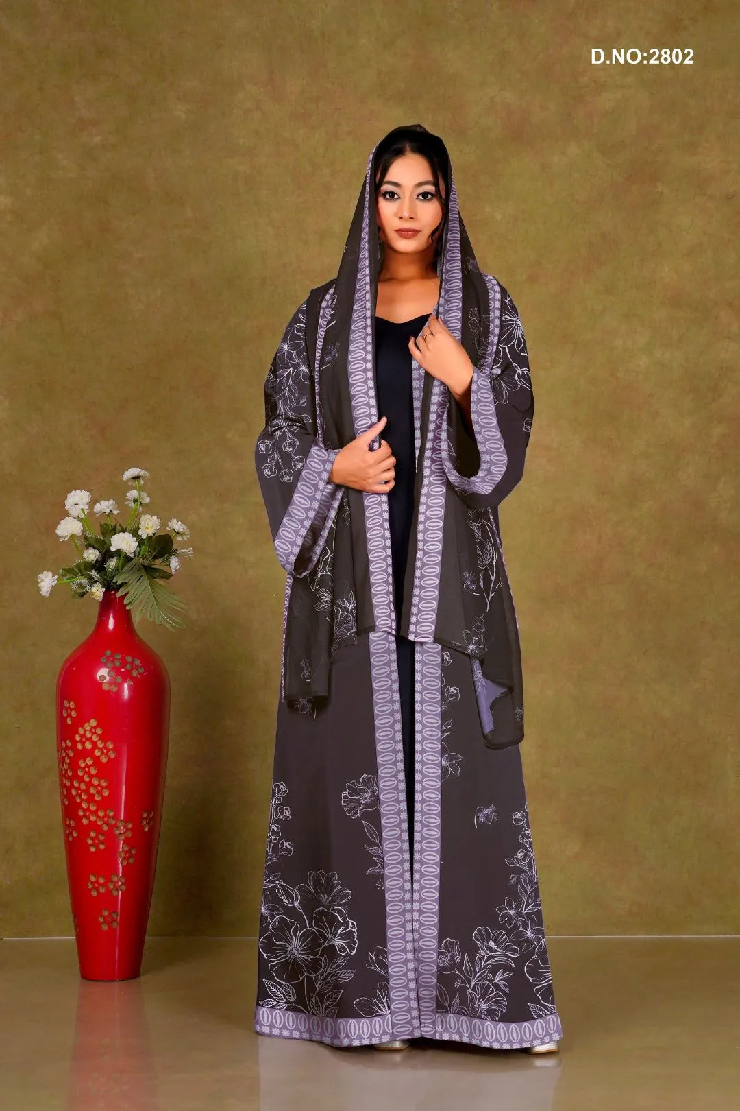 Lavender Chiffon Shrug Set with Floral Outline Print