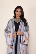 Lavender Floral Korean Satin Shrug Abaya Elegant Border Detail