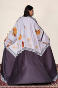 Lavender Floral Korean Satin Shrug Abaya Elegant Border Detail
