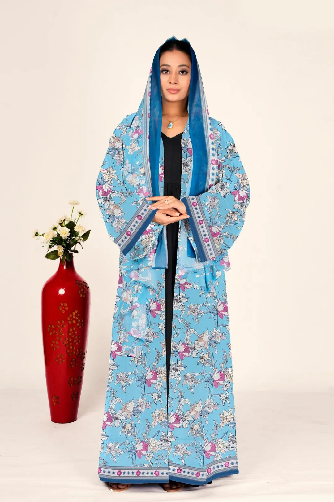 Floral Chiffon Shrug Open Front Long Women Full Length Modest Wear