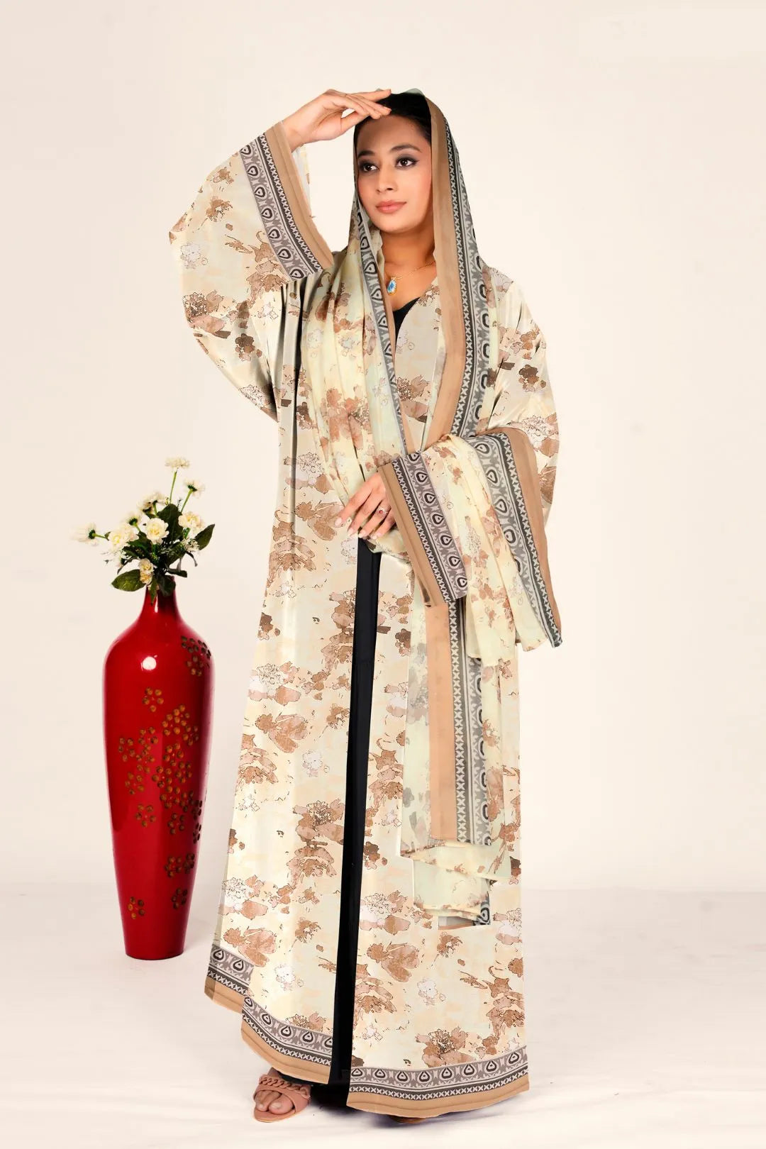 Pastel Floral Chiffon Open Shrug with Border Detail For Women