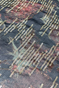 Linear Sequin Embroidered Mottled NC Satin Foil Fabric