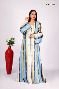 Linen Shrug in Printed Stripes with Embroidered Florals