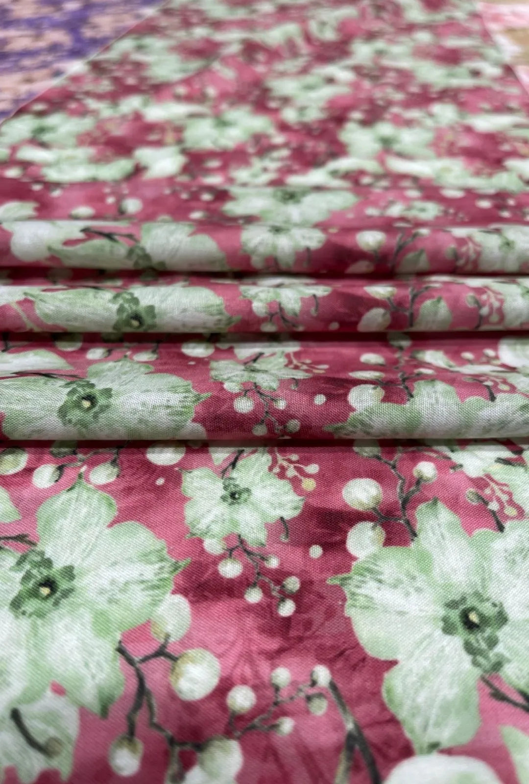 Lovely Crimson Floral Printed London Cotton Elite Gown Fabric