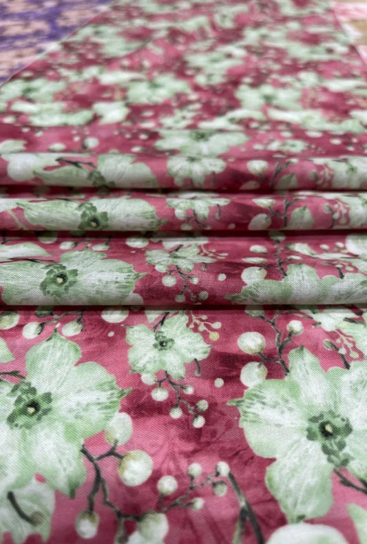 Lovely Crimson Floral Printed London Cotton Elite Gown Fabric