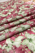 Lovely Crimson Floral Printed London Cotton Elite Gown Fabric