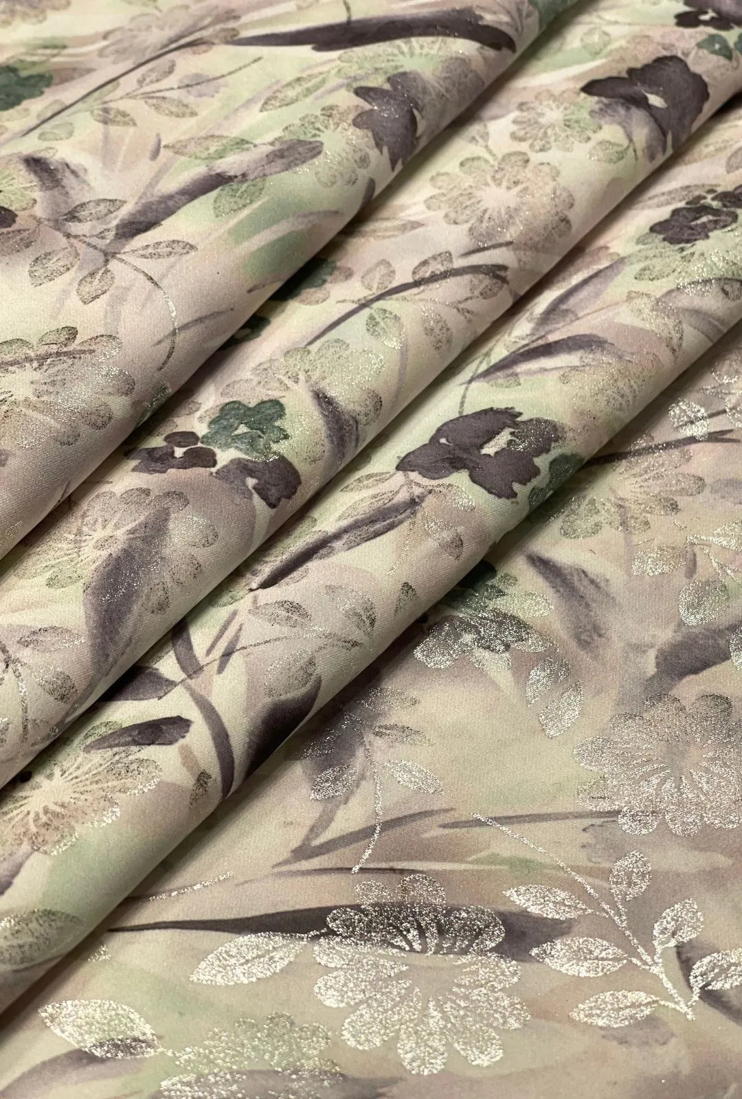 Luminous Satin With Foil Presenting Metallic Shrubs Ornamentation