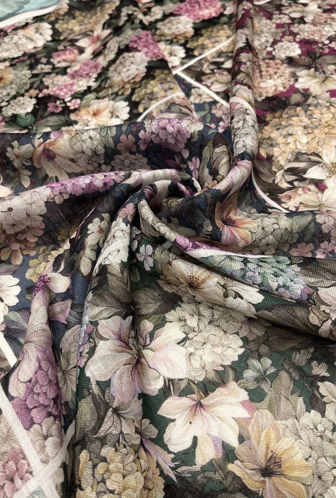 Magnificent Floral Printed Chiku Linen Boutique Fabric Yardage