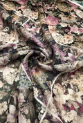 Magnificent Floral Printed Chiku Linen Boutique Fabric Yardage