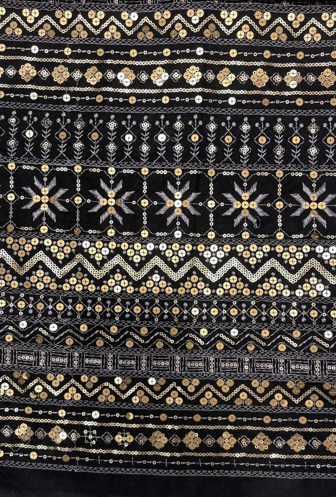 Magnificent Geometric Embroidered Polyester Linen Abaya Fabric