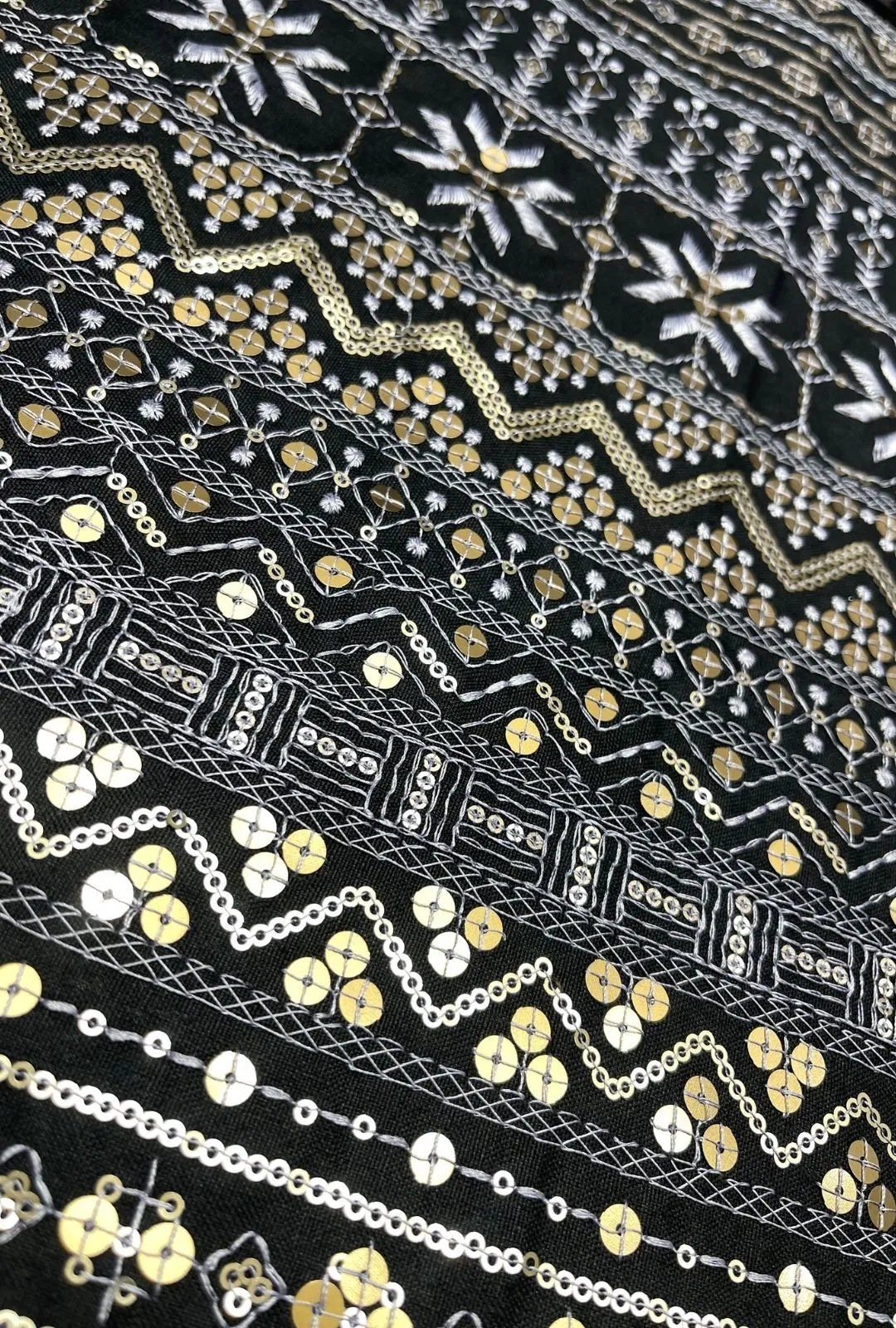 Magnificent Geometric Embroidered Polyester Linen Abaya Fabric
