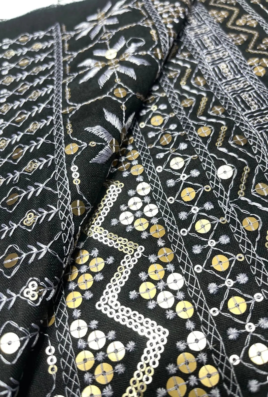 Magnificent Geometric Embroidered Polyester Linen Abaya Fabric