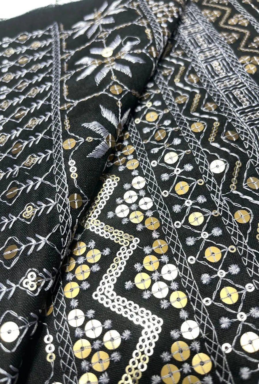 Magnificent Geometric Embroidered Polyester Linen Abaya Fabric