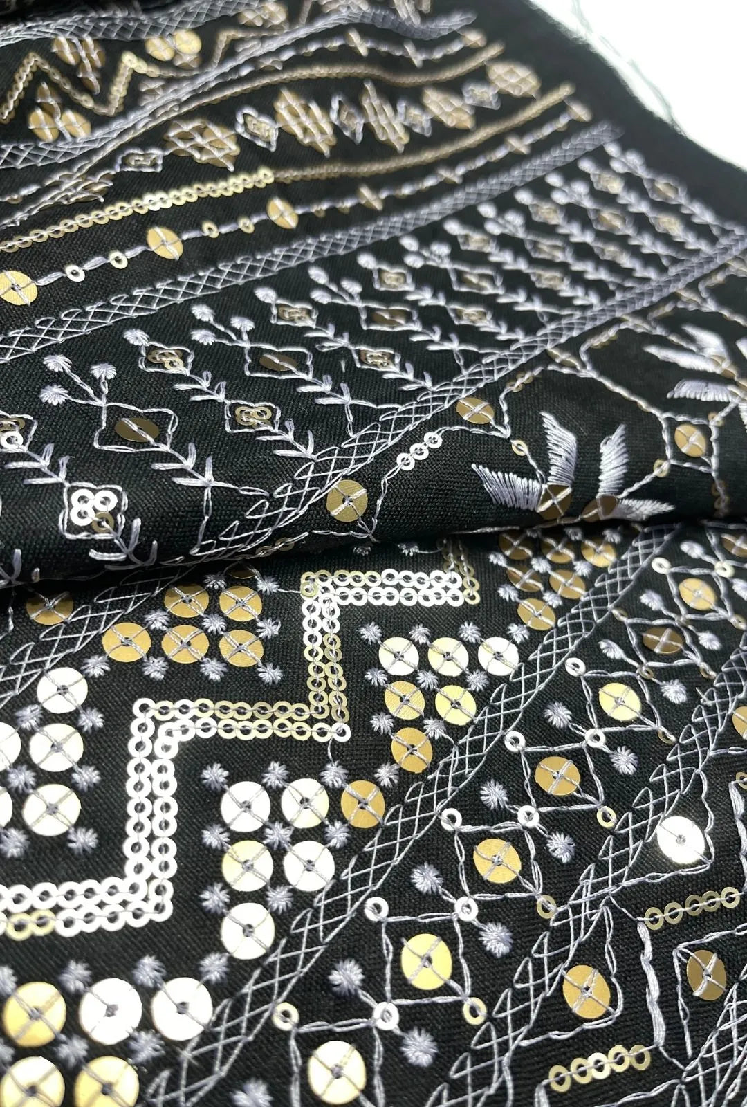 Magnificent Geometric Embroidered Polyester Linen Abaya Fabric