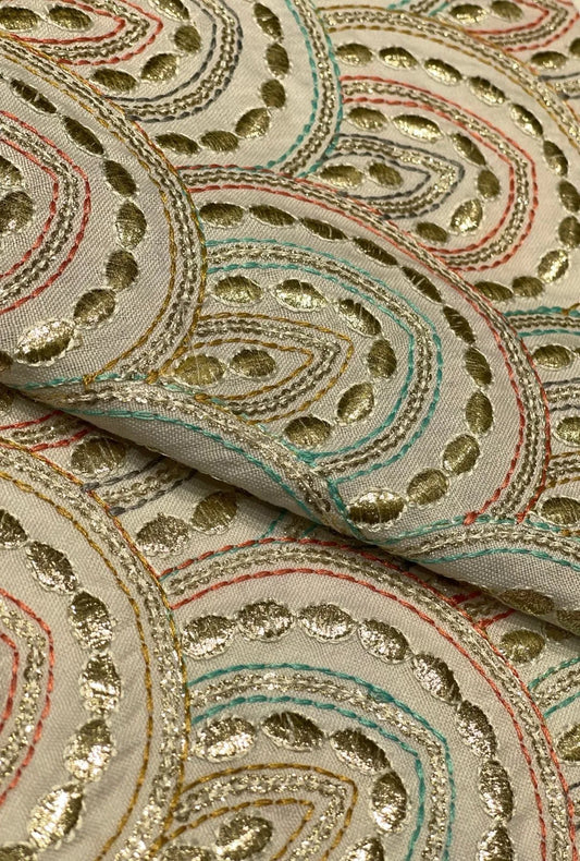 Magnificent Scallop Embroidered Linen Premium Mukhawar Fabric