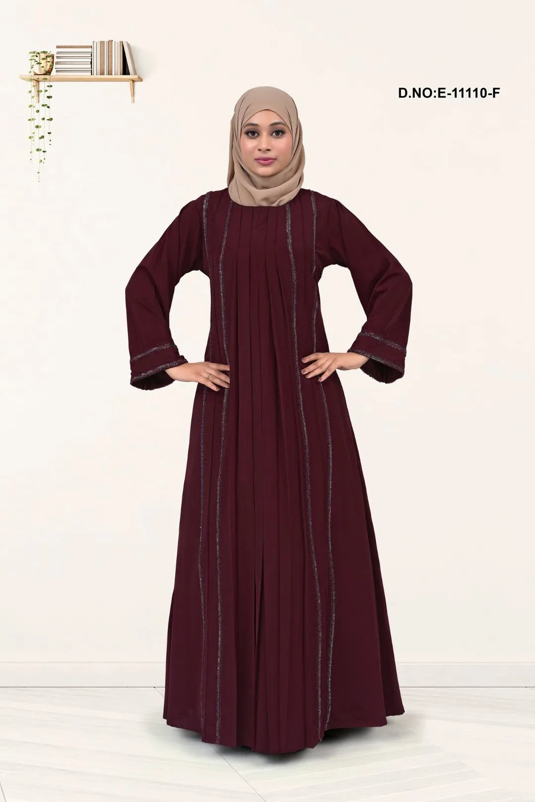 Maroon Abaya With Full Sleeve Heavy Stone Work