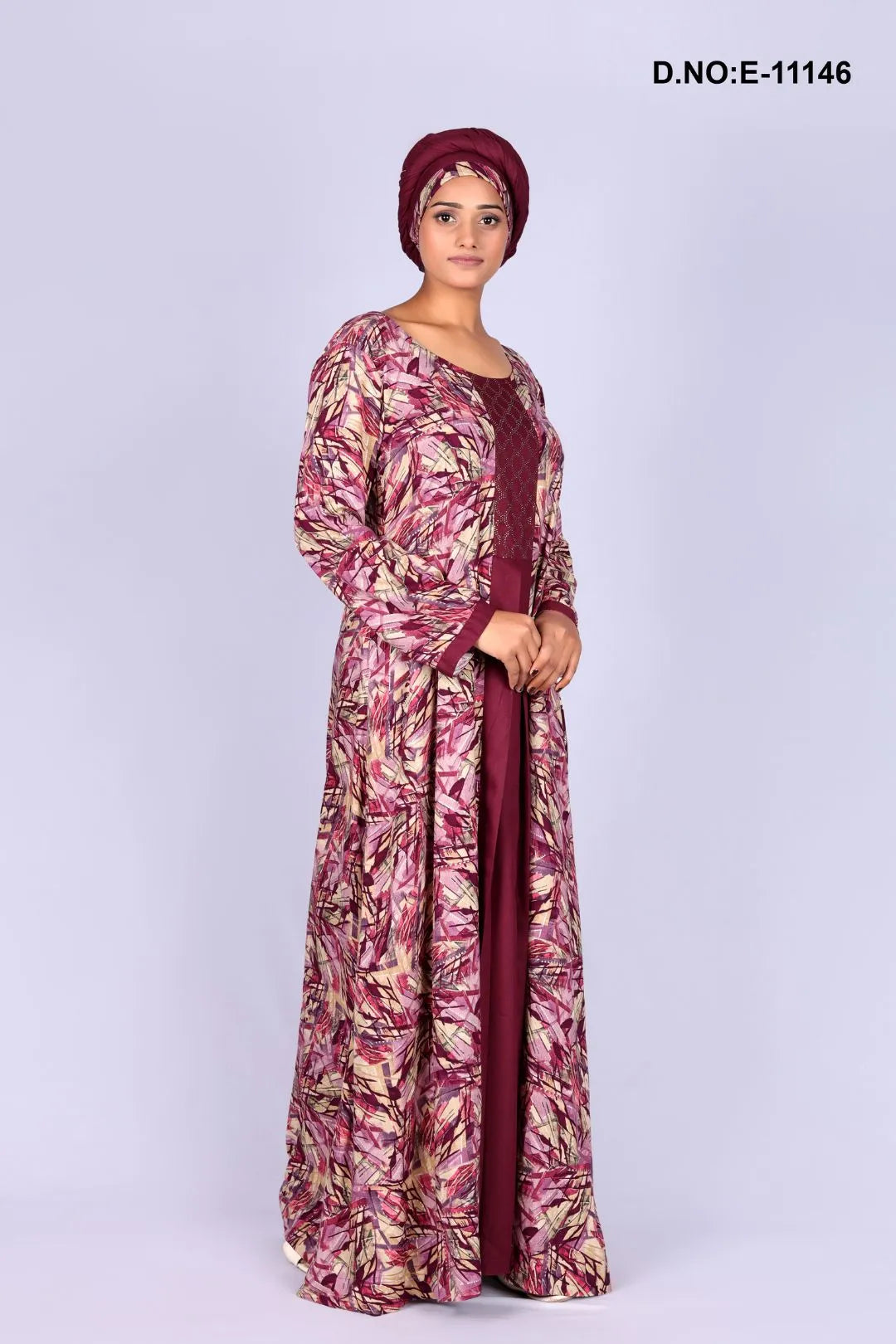 Maroon Designer Printed Kaftan With Stole