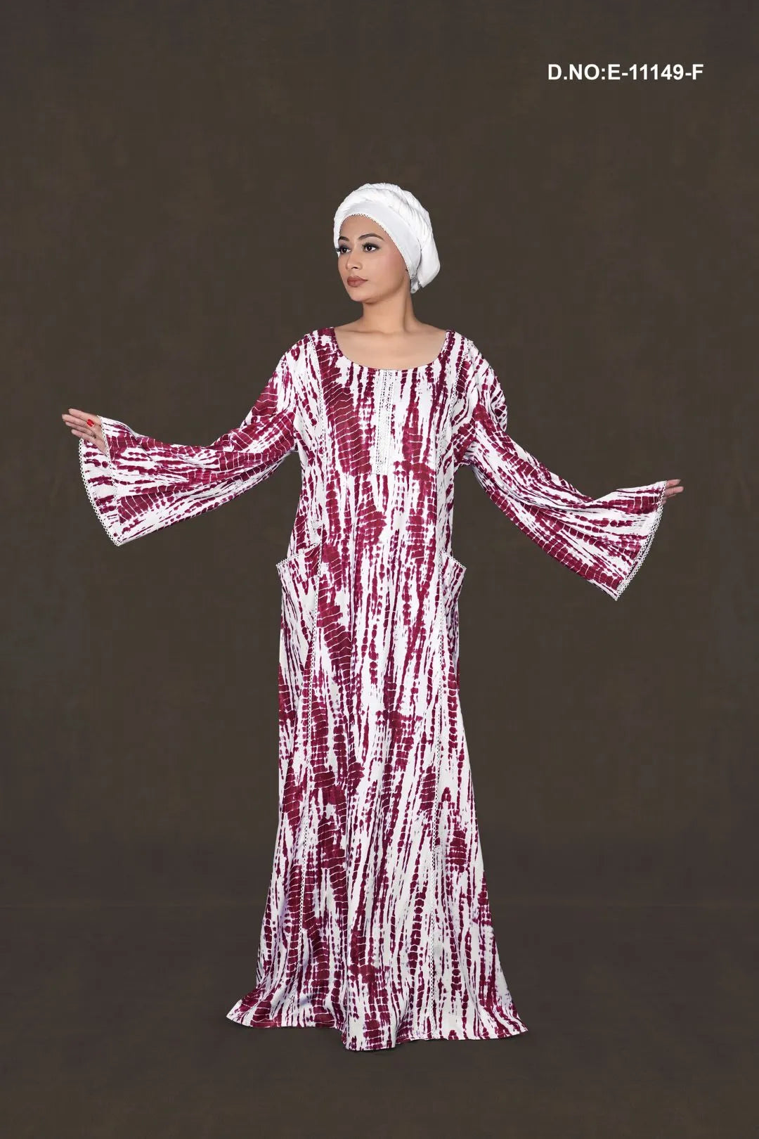 Maroon Tie & Dye Printed Kaftan With Stole For Women