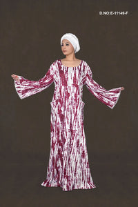 Maroon Tie & Dye Printed Kaftan With Stole For Women